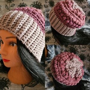 Crochet Purple Mauve Handmade Slouchy Beanie Hat